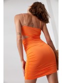 Sensual mini dress with a cutout, neon orange 22616 - Online store - Boutique